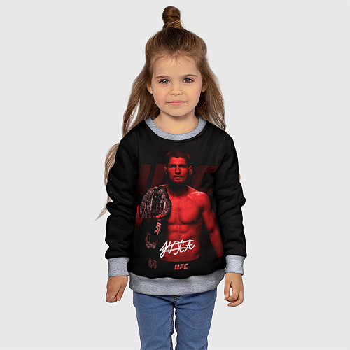 Детский свитшот Хабиб Нурмагомедов с поясом чемпиона / 3D-Меланж – фото 4