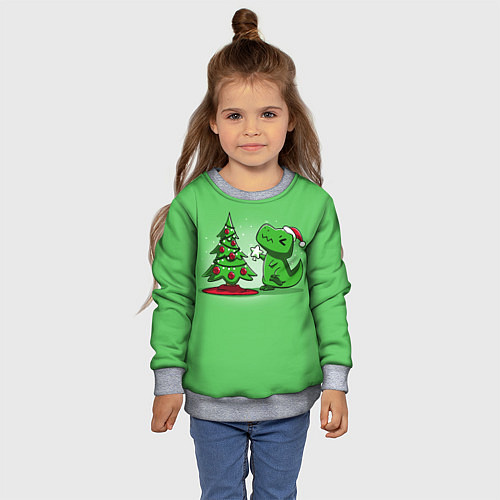 Детский свитшот Новогодняя проблема тираннозавра рекса / 3D-Меланж – фото 4
