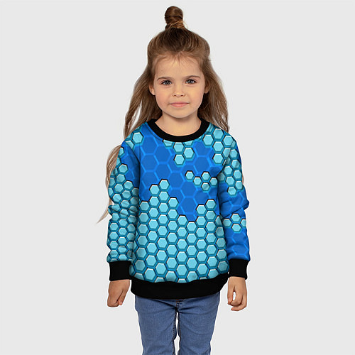 Детский свитшот Синяя энерго-броня из шестиугольников / 3D-Черный – фото 4