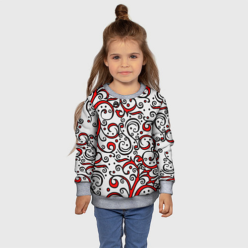Детский свитшот Красный кружевной узор / 3D-Меланж – фото 4