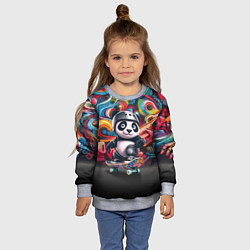 Свитшот детский Панда - крутой скейтбордист на фоне граффити, цвет: 3D-меланж — фото 2