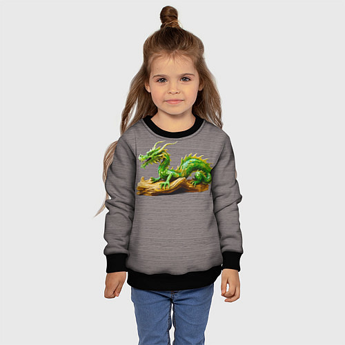 Детский свитшот Зелёный деревянный дракон на дереве талисман / 3D-Черный – фото 4