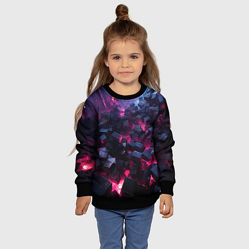 Детский свитшот Фиолетовые кубы в фиолетовом дыме / 3D-Черный – фото 4