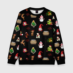 Свитшот детский Много новогодних игрушек, цвет: 3D-черный