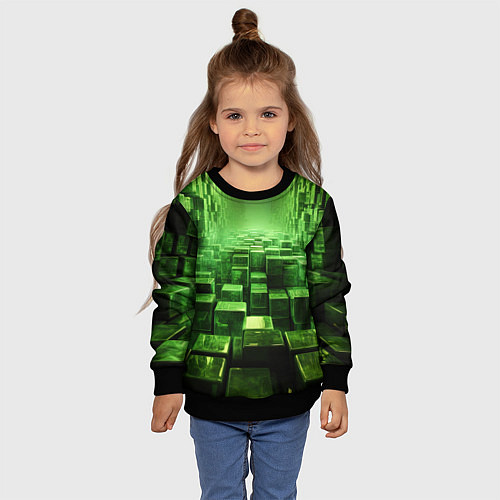 Детский свитшот Зеленые квадраты в лабиринте / 3D-Черный – фото 4