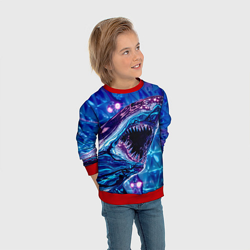 Детский свитшот Фиолетовая акула / 3D-Красный – фото 3