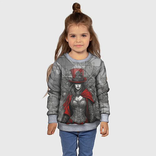 Детский свитшот Девушка в цилиндре / 3D-Меланж – фото 4