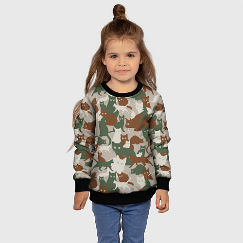 Детский свитшот Кошки - камуфляж / 3D-Черный – фото 4