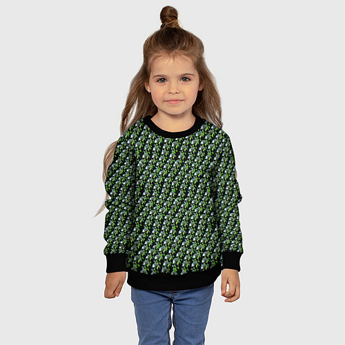Детский свитшот Зелёные черепа на чёрном фоне / 3D-Черный – фото 4