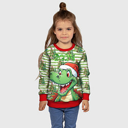 Свитшот детский Зеленый радостный дракон новогодний, цвет: 3D-красный — фото 2