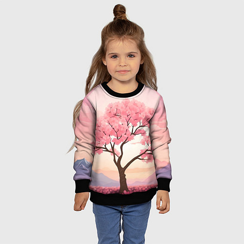 Детский свитшот Вишневое дерево в полном цвету / 3D-Черный – фото 4