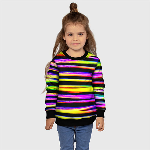 Детский свитшот Цветные неоновые полосы / 3D-Черный – фото 4
