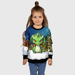 Свитшот детский Зеленый дракон на фоне города, цвет: 3D-черный — фото 2