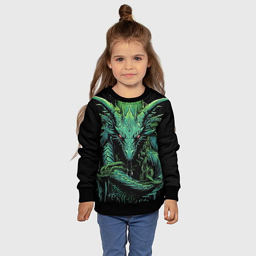 Детский свитшот Зеленый яркий неоновый дракон 2024 год / 3D-Черный – фото 4
