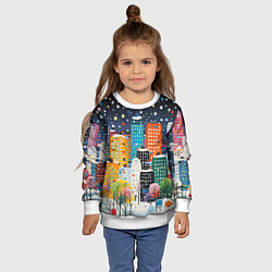Свитшот детский Новогодний ночной город, цвет: 3D-белый — фото 2