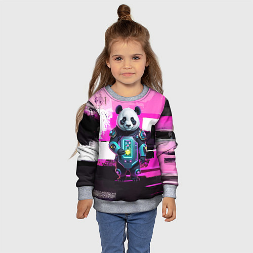 Детский свитшот Funny panda - cyberpunk / 3D-Меланж – фото 4