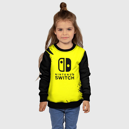 Детский свитшот Nintendo switch краски на жёлтом / 3D-Черный – фото 4