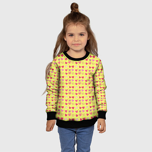 Детский свитшот Сердечки на желтом - паттерн / 3D-Черный – фото 4