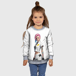Свитшот детский Девушка в белом Cyberpunk 2077, цвет: 3D-меланж — фото 2