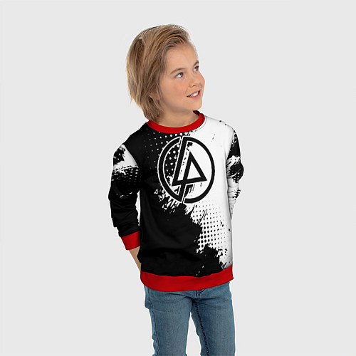Детский свитшот Linkin park - черно-белая абстракция / 3D-Красный – фото 3