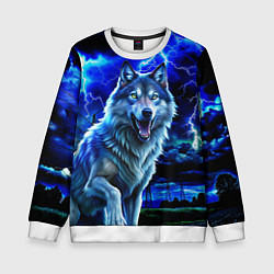 Свитшот детский Грозовой волк с молниями, цвет: 3D-белый