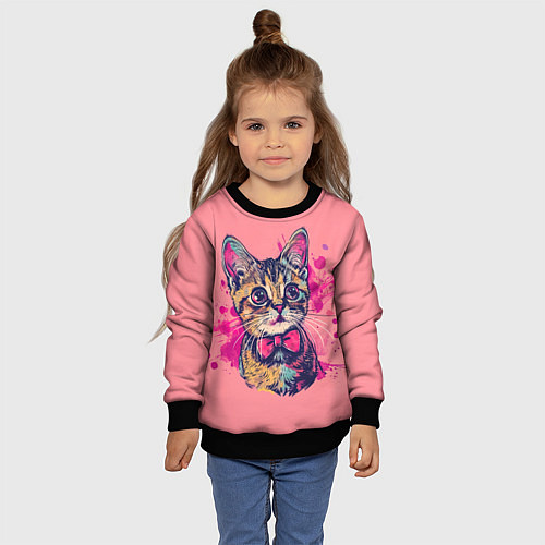 Детский свитшот Милый котенок с бабочкой / 3D-Черный – фото 4