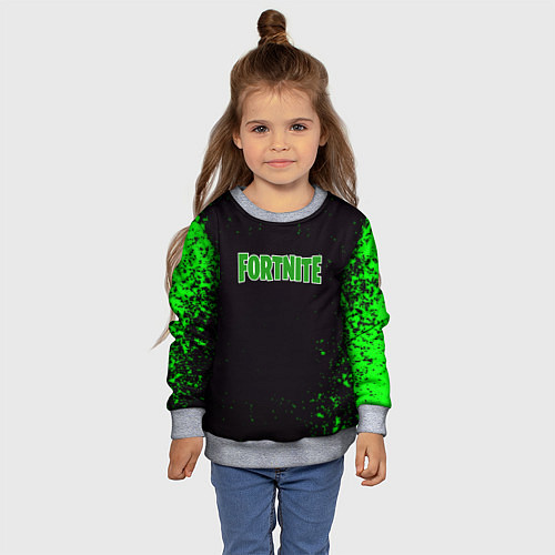 Детский свитшот Fortnite зеленый краски лого / 3D-Меланж – фото 4