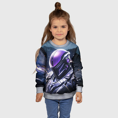 Детский свитшот Киборг в фиолетовом шлеме / 3D-Меланж – фото 4