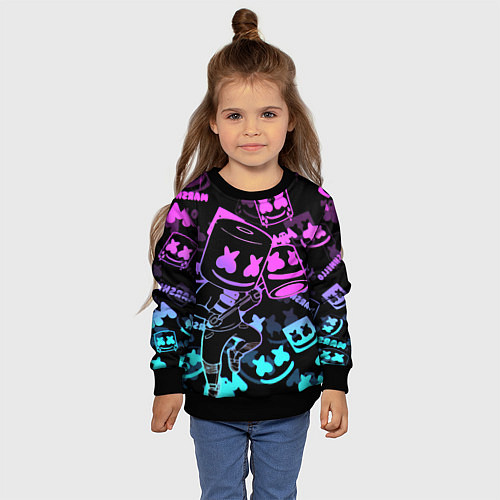 Детский свитшот Marshmello neon pattern / 3D-Черный – фото 4