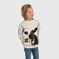 Свитшот детский Корова на бежевом фоне, цвет: 3D-белый — фото 2