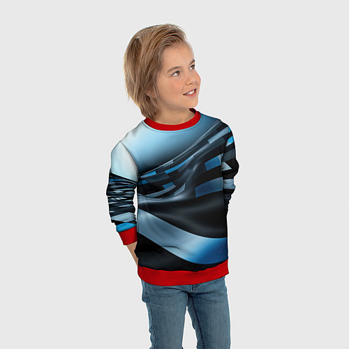 Детский свитшот Черно-синий абстрактный спортивный стиль / 3D-Красный – фото 3
