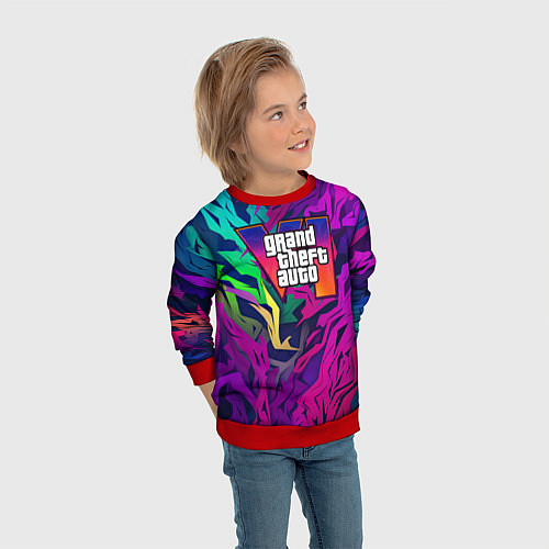 Детский свитшот Gta лого фиолетовый камуфляж / 3D-Красный – фото 3