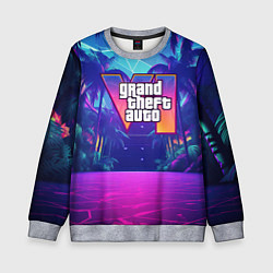 Свитшот детский Gta 6 логотип в стиле ночного vice city, цвет: 3D-меланж