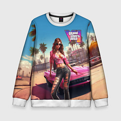 Свитшот детский GTA 6 girl logo, цвет: 3D-белый