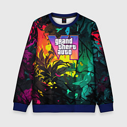 Свитшот детский GTA 6 logo абстрактные листья, цвет: 3D-синий