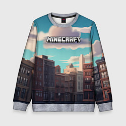 Свитшот детский Minecraft город и лого, цвет: 3D-меланж