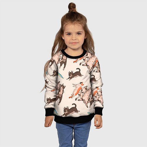 Детский свитшот Коты и рыба / 3D-Черный – фото 4