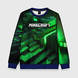 Свитшот детский Minecraft logo зеленые неоновые кубы, цвет: 3D-синий