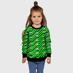 Свитшот детский Чёрно-зелёный линейный узор киберпанк, цвет: 3D-черный — фото 2