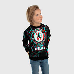 Свитшот детский Chelsea FC в стиле glitch на темном фоне, цвет: 3D-черный — фото 2