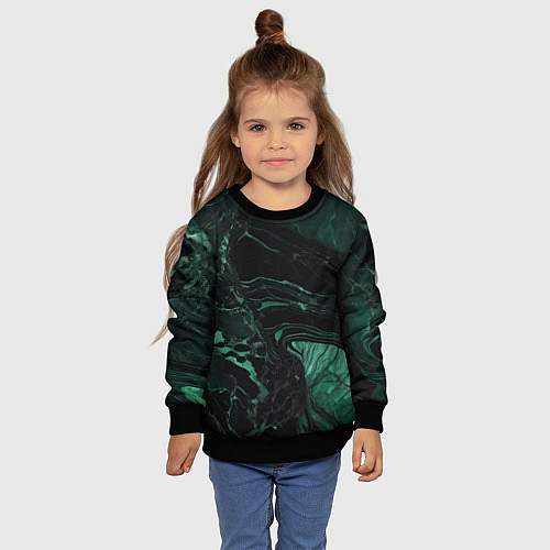 Детский свитшот Черно-зеленый мрамор / 3D-Черный – фото 4