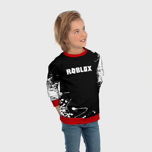 Детский свитшот Roblox текстура краски белые / 3D-Красный – фото 3