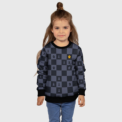 Детский свитшот Синяя шахматная доска / 3D-Черный – фото 4