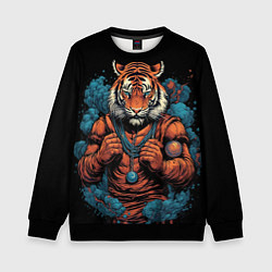 Свитшот детский Муай - Тай тигр в стойке боевые искусства, цвет: 3D-черный