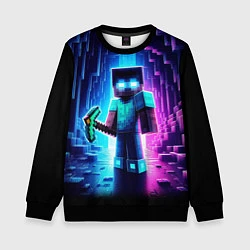 Свитшот детский Minecraft - neon character ai art, цвет: 3D-черный