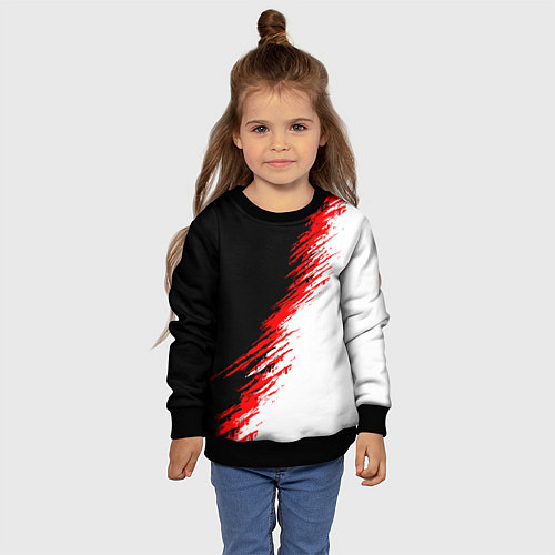 Детский свитшот Черные красные и белые штрихи красок / 3D-Черный – фото 4