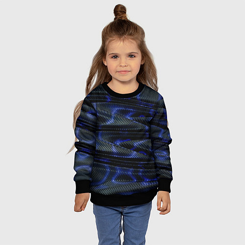 Детский свитшот Темно синие карбоновые волны / 3D-Черный – фото 4