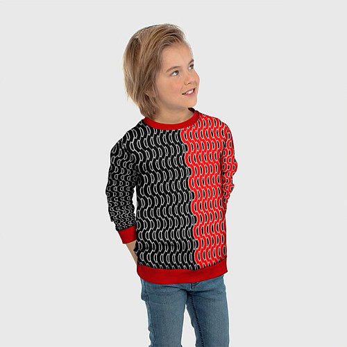 Детский свитшот Чёрно-красный паттерн с белой обводкой / 3D-Красный – фото 3