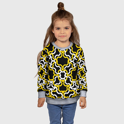 Детский свитшот Жёлто-белые полосы на чёрном фоне / 3D-Меланж – фото 4
