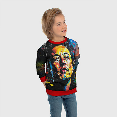 Детский свитшот Граффити портрет Илона Маска / 3D-Красный – фото 3